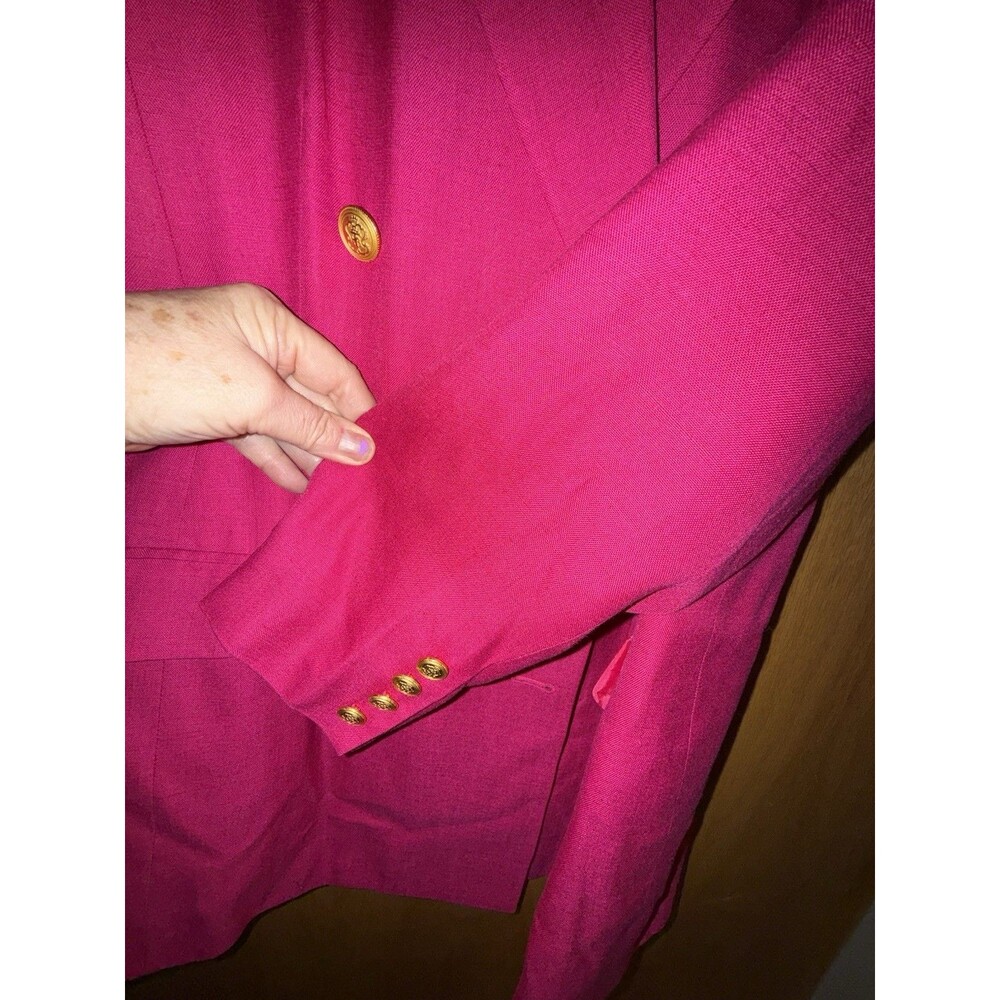 Womens 14 Double Breasted Pink Blazer Gold Crest Buttons Office Business Casual - Picture 2 of 8